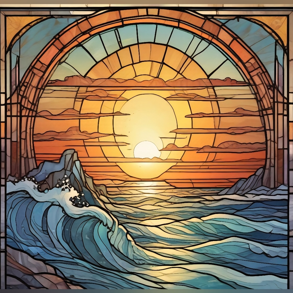 Sunset Ocean Stained Glass Art Print